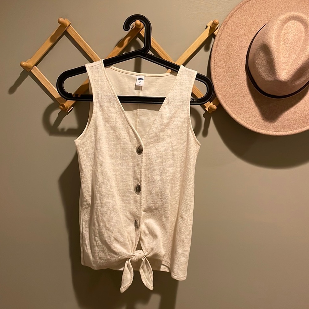 Old navy Cream Button down Tank with tie front